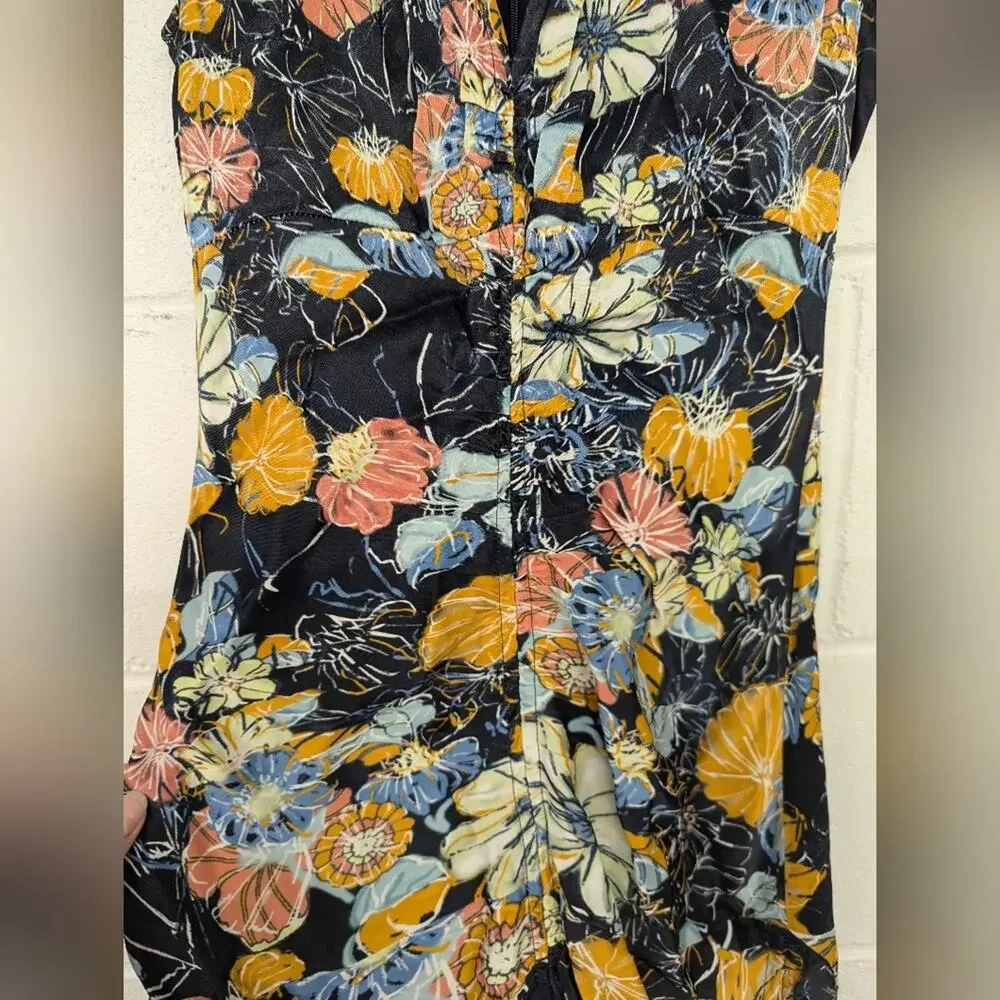 RTR Peter Pilotto Ruched Navy Floral Dress sz6 printed midi v-neck